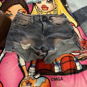 Fashion Nova Dark Blue Distressed Jean Shorts